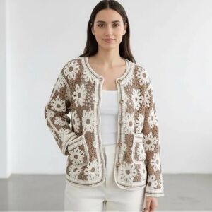 ShopEvelynne Brown and Cream Crochet Cardigan